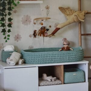 Πλεκτή αλλαξιέρα καλάθι με στρώμα Mint