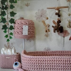 Πλεκτή αλλαξιέρα καλάθι με στρώμα Pink Pastel