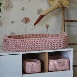 Πλεκτή αλλαξιέρα καλάθι με στρώμα Pink Pastel