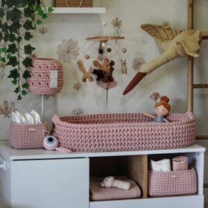 Πλεκτή αλλαξιέρα καλάθι με στρώμα Pink Pastel
